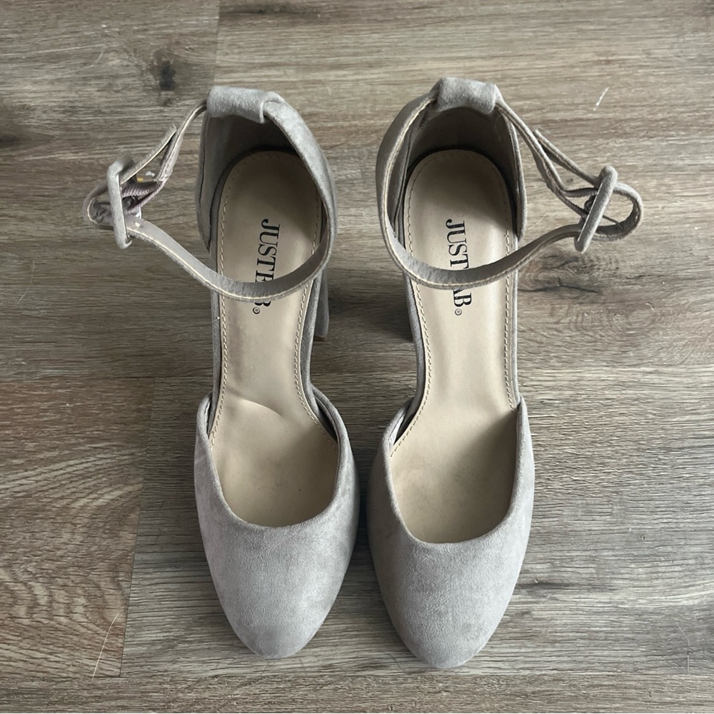JustFab Taupe Ankle Strap Heels